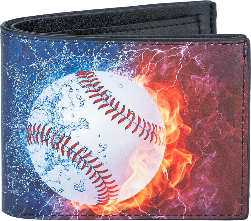 Fonwill Teen Boys Wallet, Birthday Gift for 5 6 7 8 9 10 11 12 Year Old Boys, Cool Baseball Bifold Rfid Blocking Leather Wallet With Coin Pocket ID Window, Christmas Birthday Gift for Boy Girls Teen 3-14 Ages - Image 1